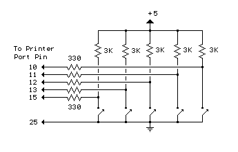 Five switches to parallel port circuit