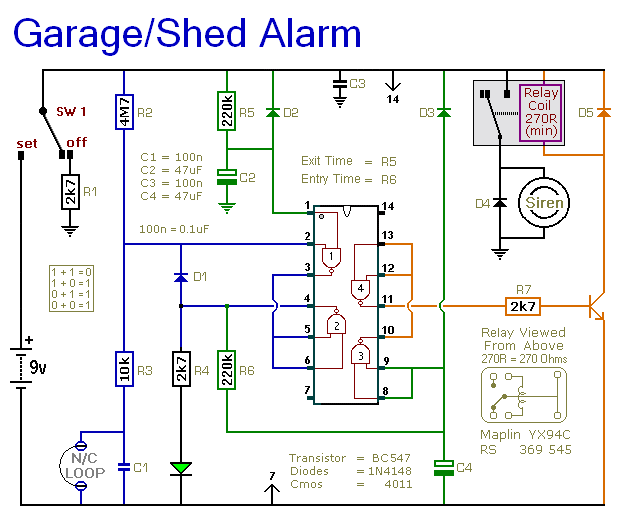 Shed/Garage Alarm Circuit Diagram